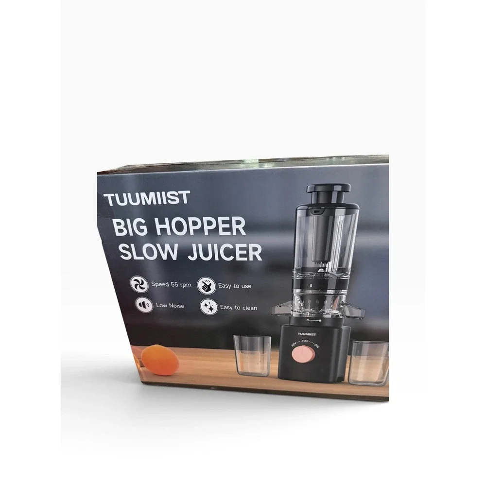 TUUMIIST Big Hopper Slow Juicer Masticating Extractor 55 RPM Low Noise Black